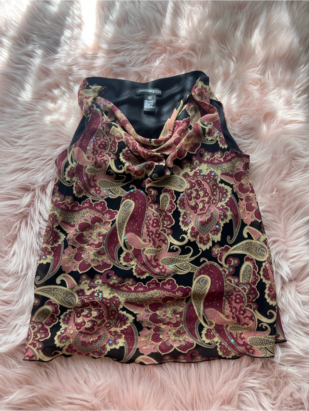jonathan martin Burgundy Paisley Sequin Cowl Neck Sleeveless Top